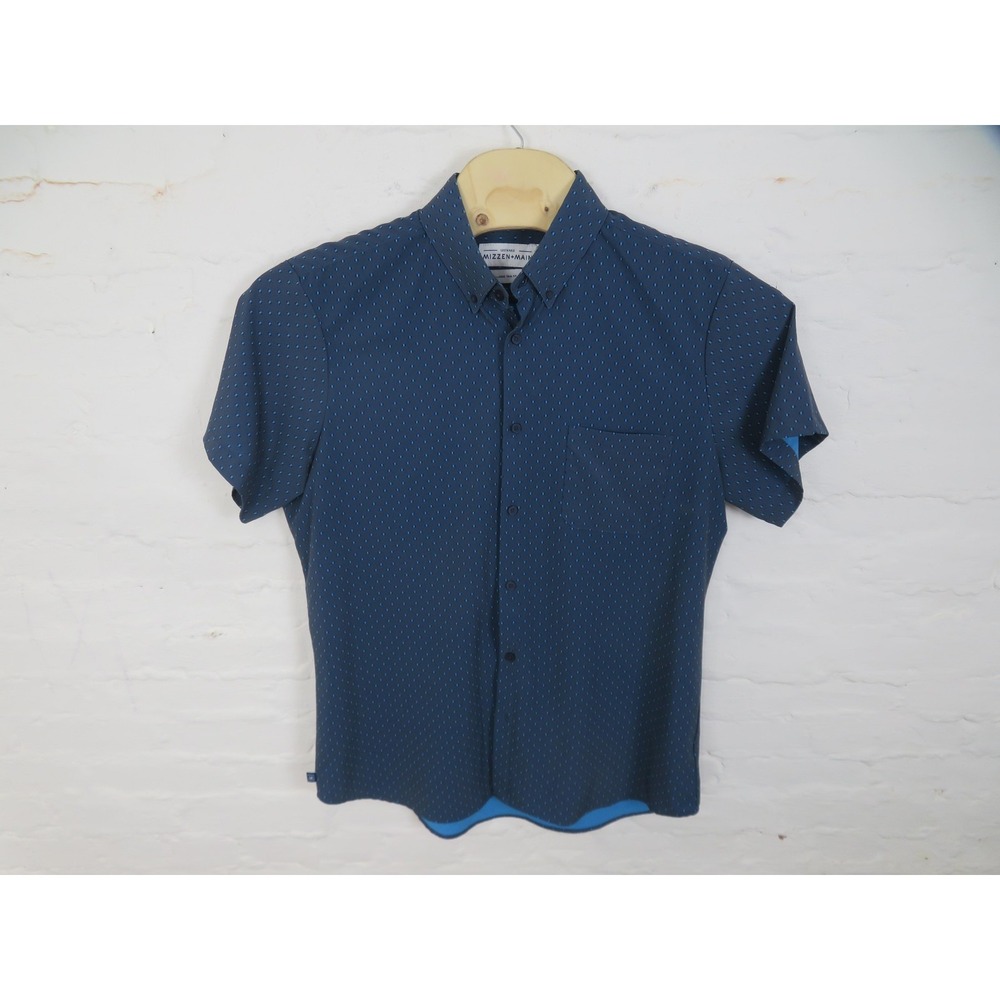 Mizzen+Main Shirt Mens XL Blue Geometric Short Sleeve Button Up Leeward Stretch